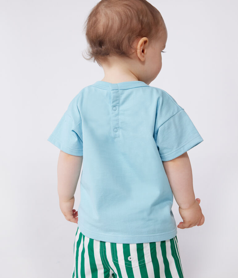 Babies' short-sleeved plain cotton T-shirt AQUATIC blue