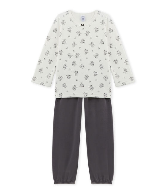 Girl's terry velour pyjamas MAKI grey/LAIT white/MULTICO