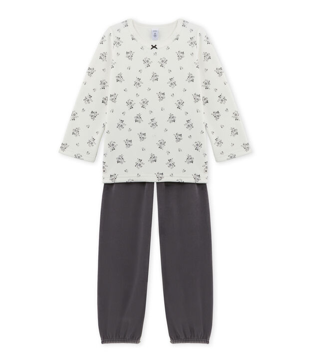 Girl's terry velour pyjamas grey/white/multicolor