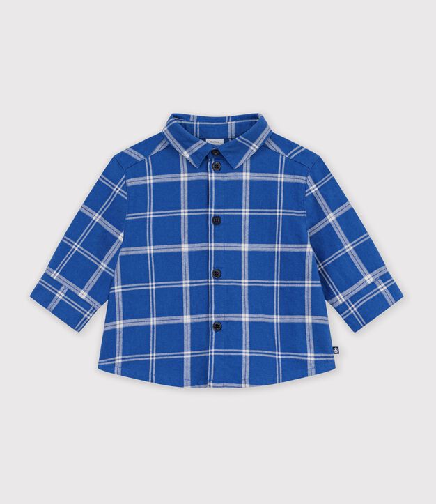 Babies' checked flannel shirt blue/ecru