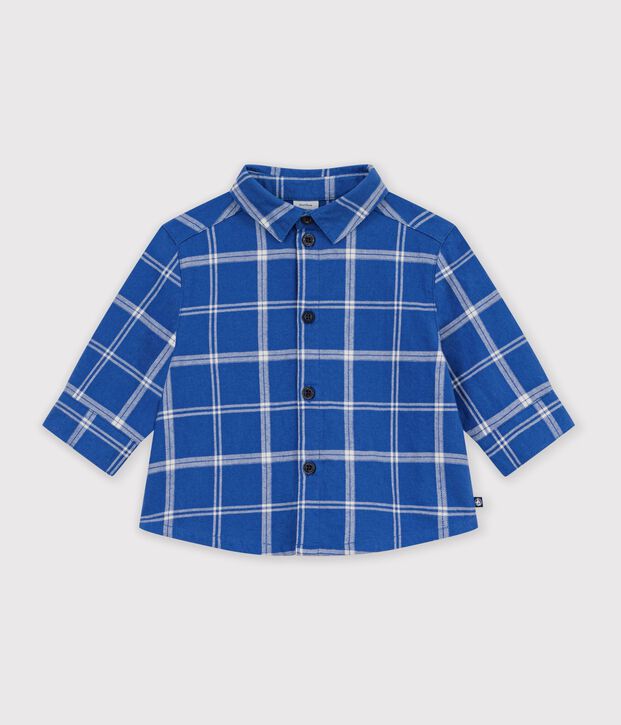 Babies' checked flannel shirt blue/ecru