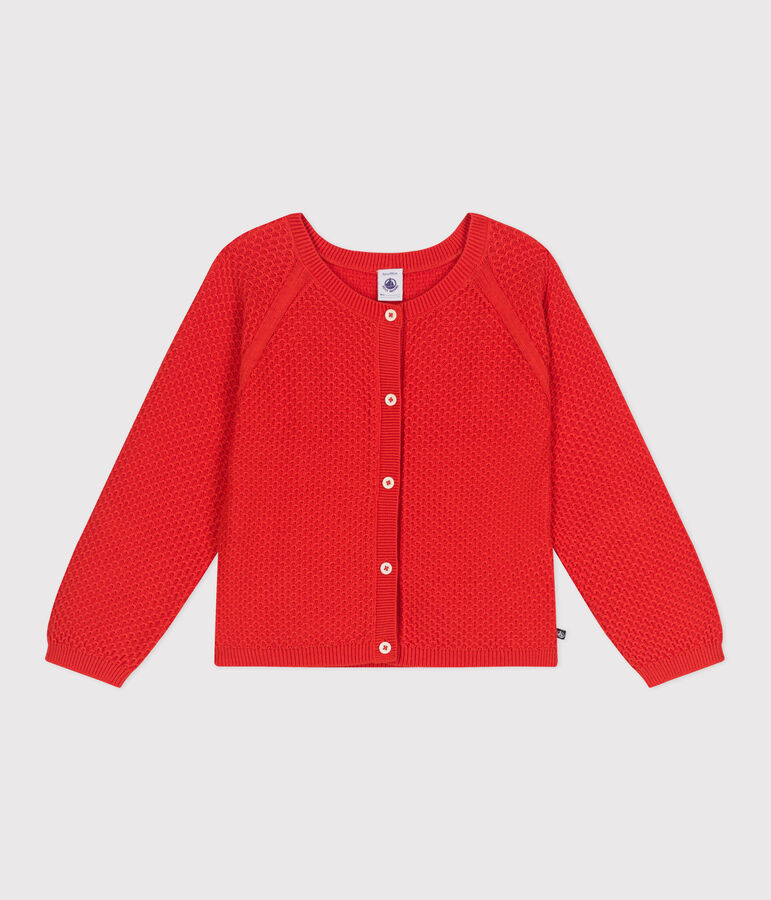 Children's fancy stitch cotton cardigan SPICY red
