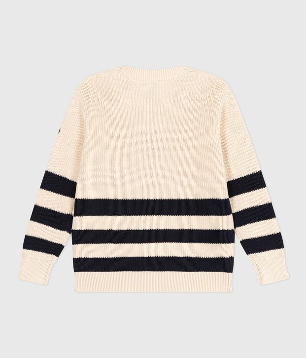 Women's stripy cotton cardigan Ecru/blue