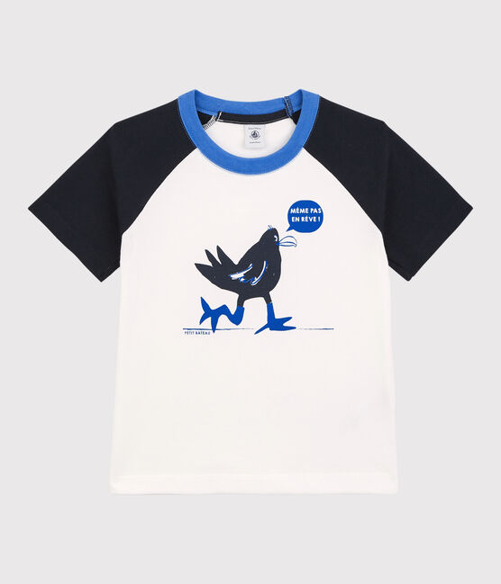 Boys' Short-Sleeved T-Shirt MARSHMALLOW white/SMOKING blue