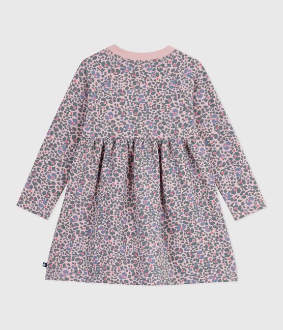 Girls' long-sleeved cotton dress JOLI pink/MULTICO white