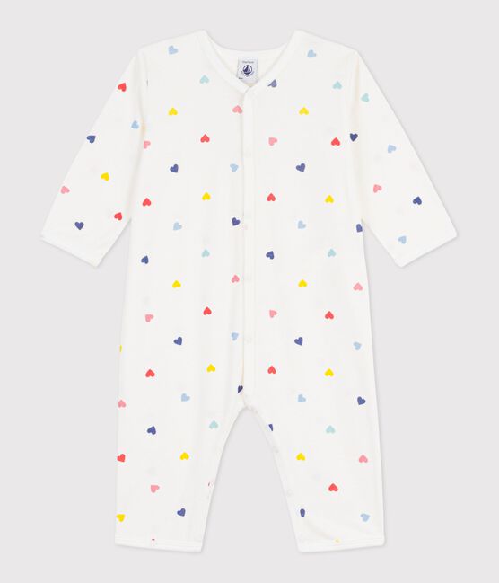 Babies' heart print footless cotton pyjama suit MARSHMALLOW white/MULTICO white