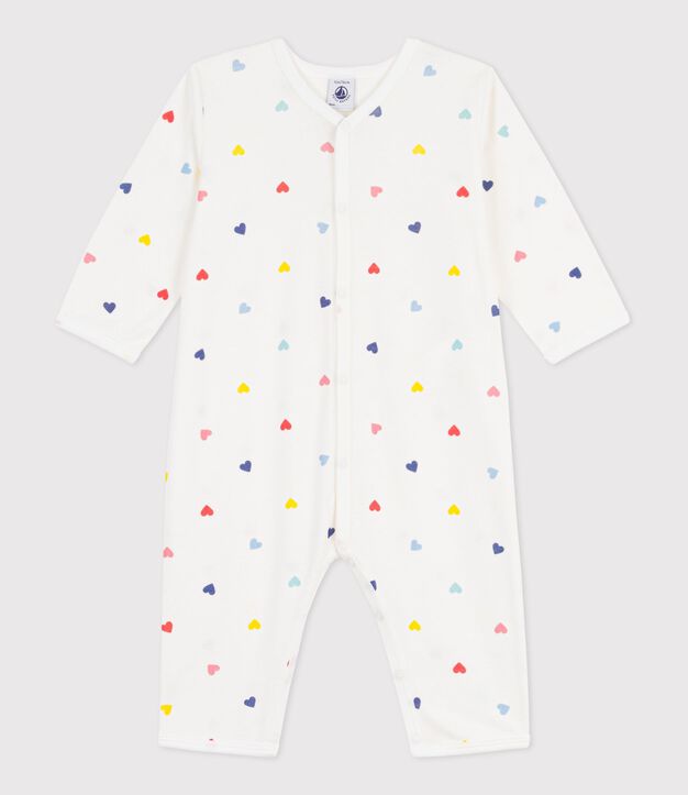 Babies' heart print footless cotton pyjama suit white/multicolor