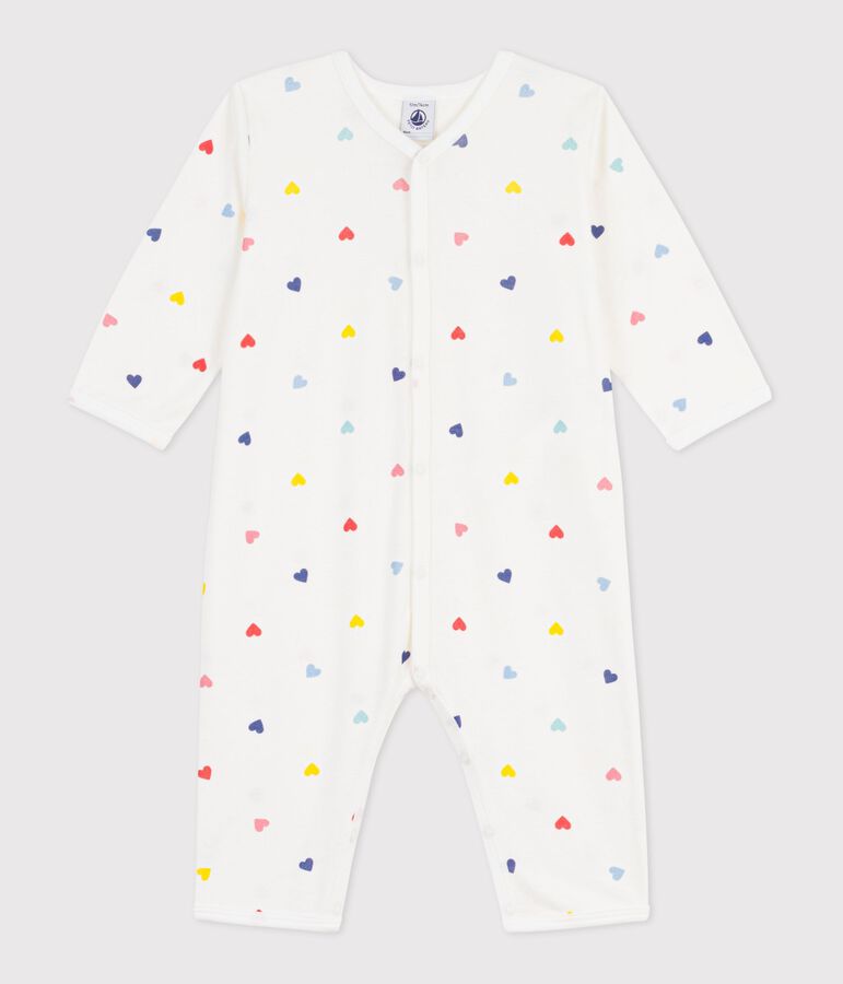 Babies' heart print footless cotton pyjama suit white/multicolor