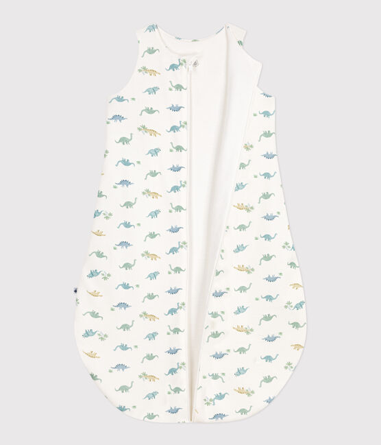 Babies' 2 TOG dinosaur patterned cotton sleeping bag MARSHMALLOW white/MULTICO white