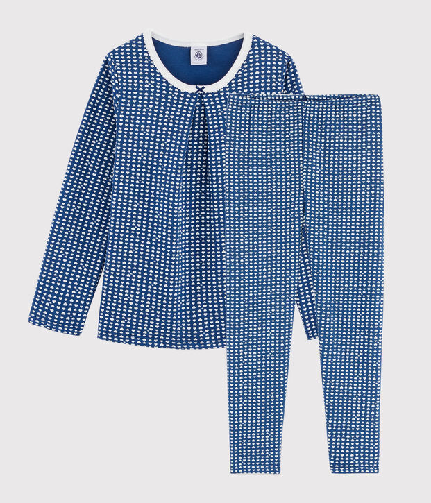 Girls' Hearts Print Tubular Knit Pyjamas blue/white