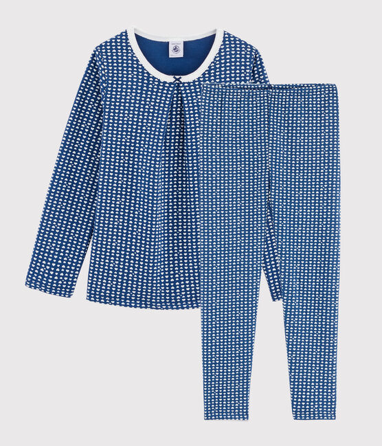 Girls' Hearts Print Tubular Knit Pyjamas MAJOR blue/MARSHMALLOW white