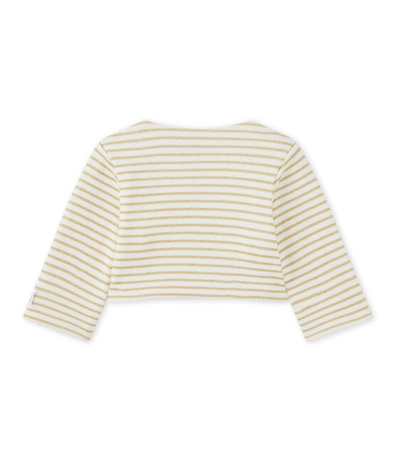 Baby girls' striped cardigan MARSHMALLOW white/DORE yellow
