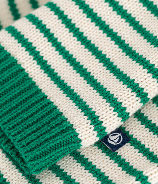 Babies' jumper in a wool and cotton knit green/ecru