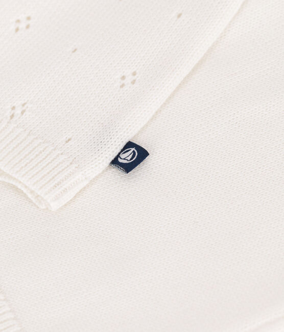 Babies' cotton cardigan in a decorative stitch MARSHMALLOW white
