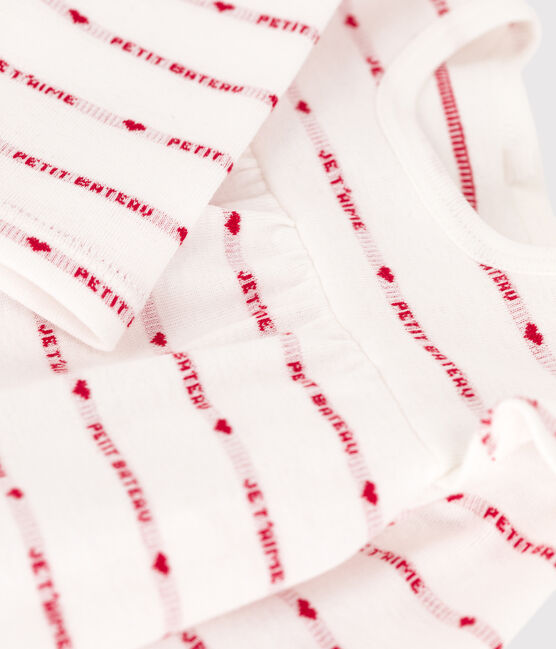 Babies' Cotton Patterned Knit Dress With Leggings MARSHMALLOW white/TERKUIT red
