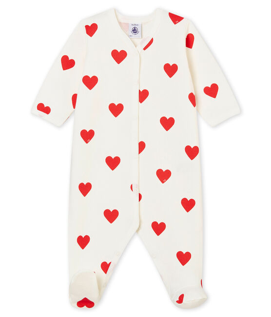 Baby Girls' Fleece Sleepsuit MARSHMALLOW white/TERKUIT red