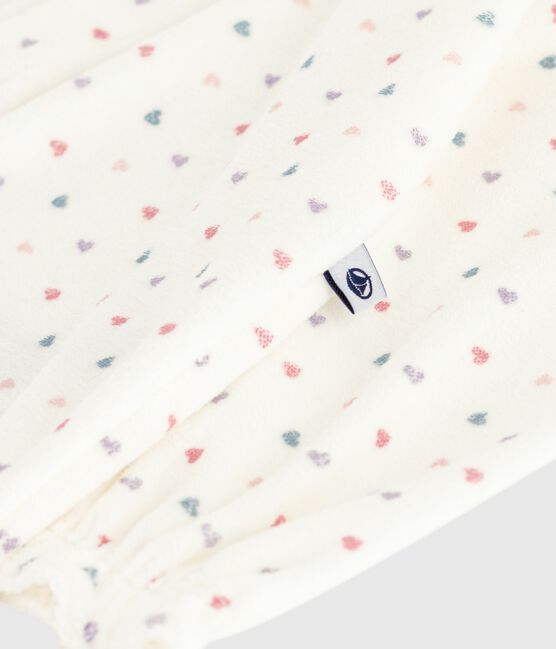Babies' heart-print velour pyjama suit with a collar MARSHMALLOW white/MULTICO white