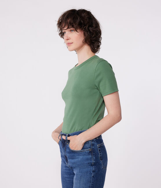 Women's short-sleeved linen T-shirt PALMERAIE green