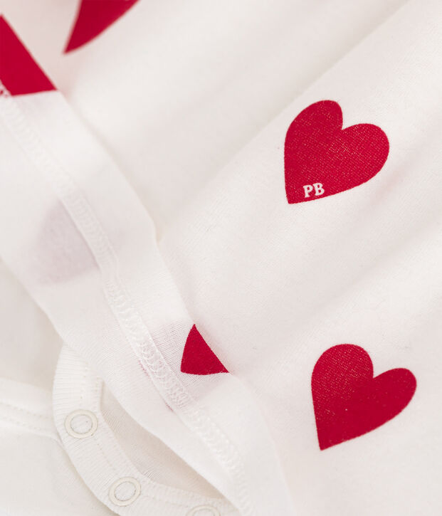 Babies' Organic Cotton Heart Print Dress With Bodysuit white/red