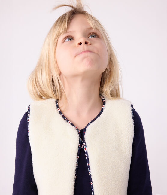 Children's sleeveless cardigan in printed cotton poplin and sherpa SOIR blue/MULTICO