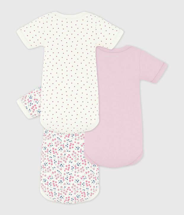 Pack of babies' short-sleeved floral print cotton bodies multicolor