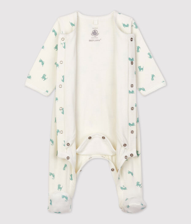 Babies' Organic Cotton Bodyjama white/green