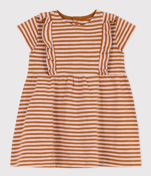 Babies' Striped Short-Sleeved Slub Jersey Dress brown/pink