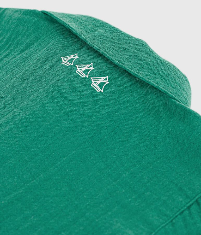 Babies' short-sleeved plain cotton/linen shirt green