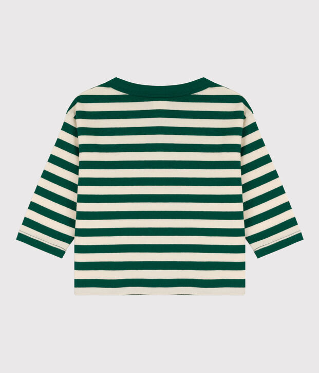 Babies' Long-Sleeved Cotton T-shirt green/ecru