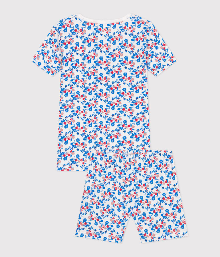 Children's snug-fitting short pyjamas in cotton with a floral print white/multicolor