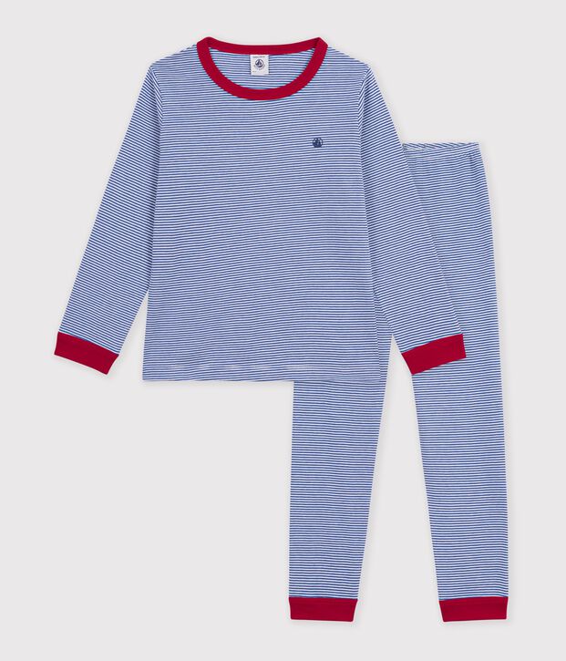 Children's stripy cotton pyjamas blue/white