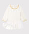 Baby Girls' Long-Sleeved Dual Material Dress MARSHMALLOW white/OR yellow