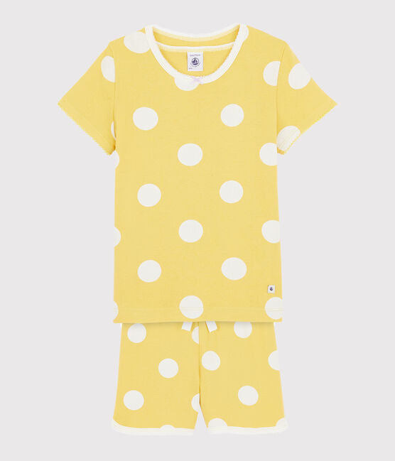 Children's Polka Dot Ribbed Short Pyjamas BLE yellow/ECUME white