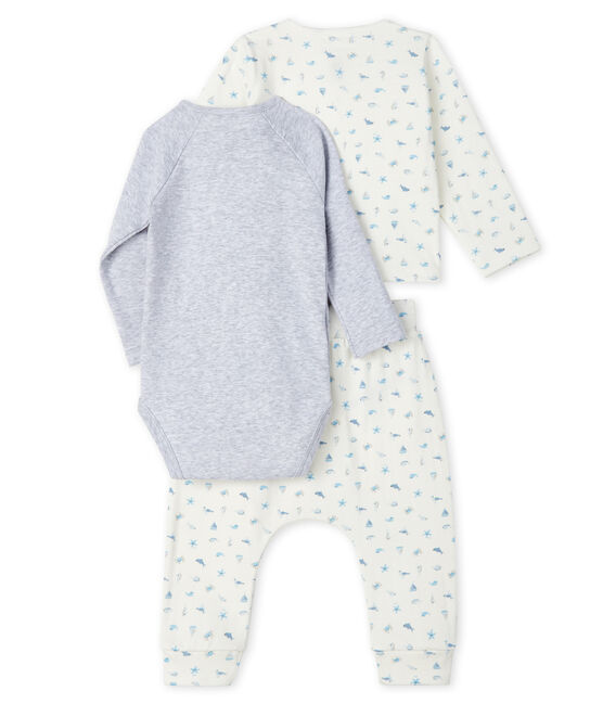 Unisex Baby's Tube Knit Clothing - 3-Piece Set MARSHMALLOW white/TOUDOU blue/MULTICO