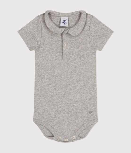 Babies' Short-Sleeved Cotton Bodysuit with Peter Pan Collar CHATON CHINE grey