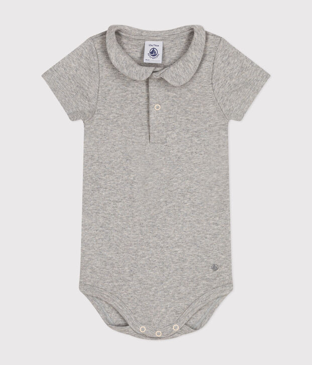 Babies' Short-Sleeved Cotton Bodysuit with Peter Pan Collar grey