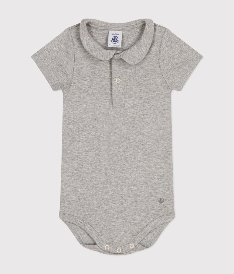 Babies' Short-Sleeved Cotton Bodysuit with Peter Pan Collar grey