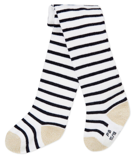 Baby girl's iconic tights MARSHMALLOW white/SMOKING blue