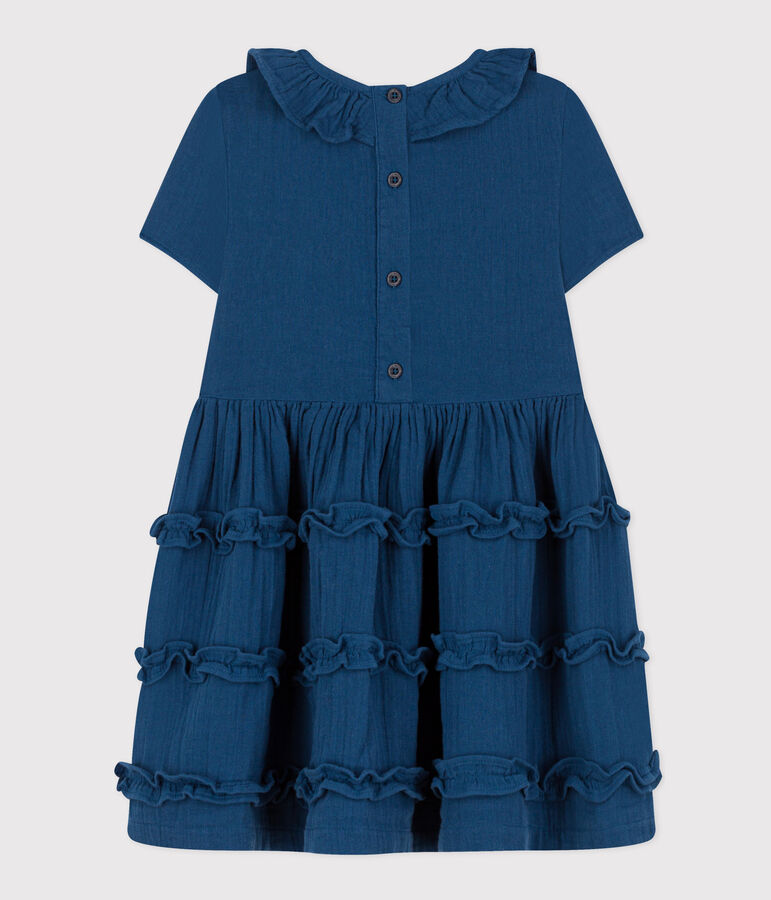Girls' short-sleeved cotton gauze dress blue
