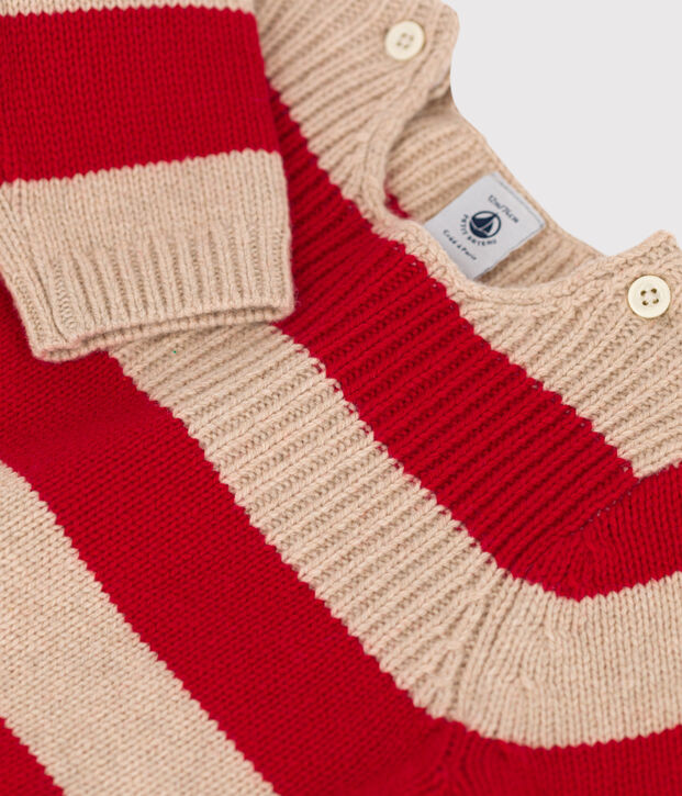 Babies' Stripy Wool/Cotton Knitted Pullover beige/red