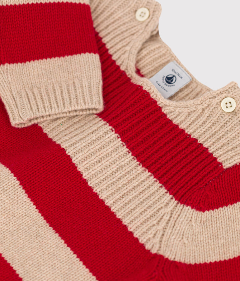 Babies' Stripy Wool/Cotton Knitted Pullover beige/red