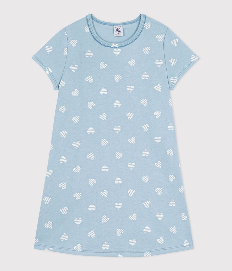 Children's short-sleeved heart-print cotton nightdress green/white