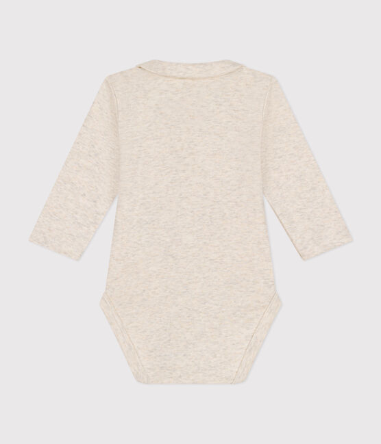 Babies' Long-Sleeved Cotton Bodysuit With Collar MONTELIMAR CHINE beige