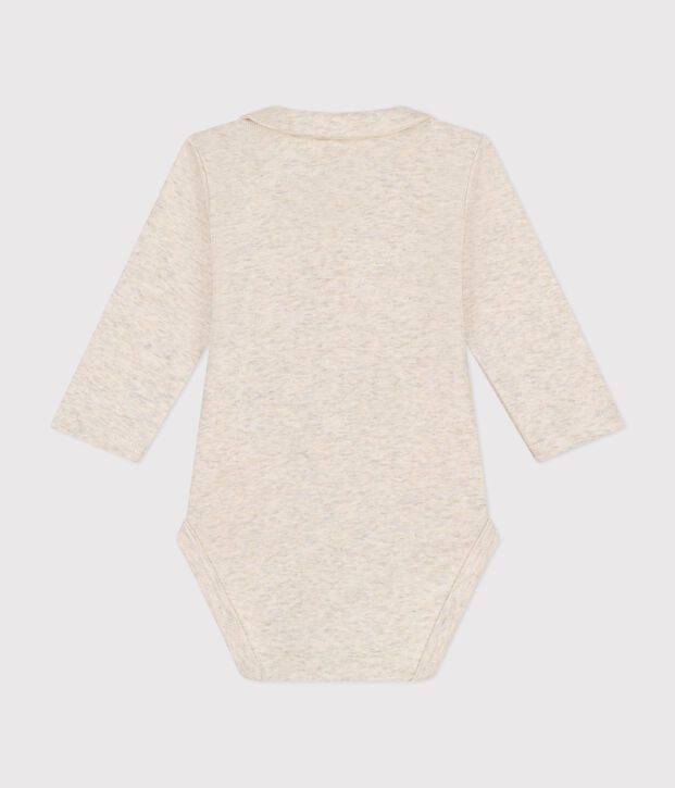 Babies' Long-Sleeved Cotton Bodysuit With Collar beige