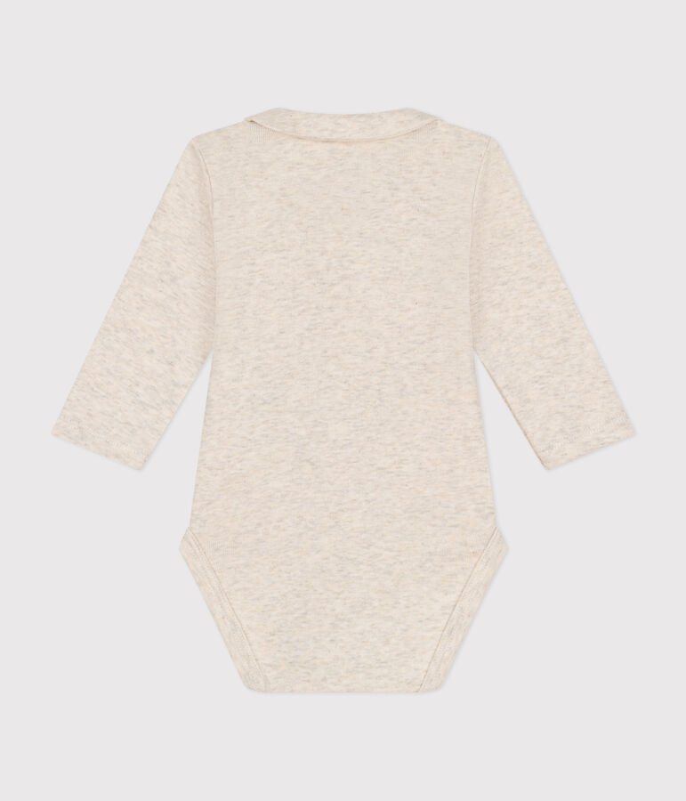 Babies' Long-Sleeved Cotton Bodysuit With Collar beige