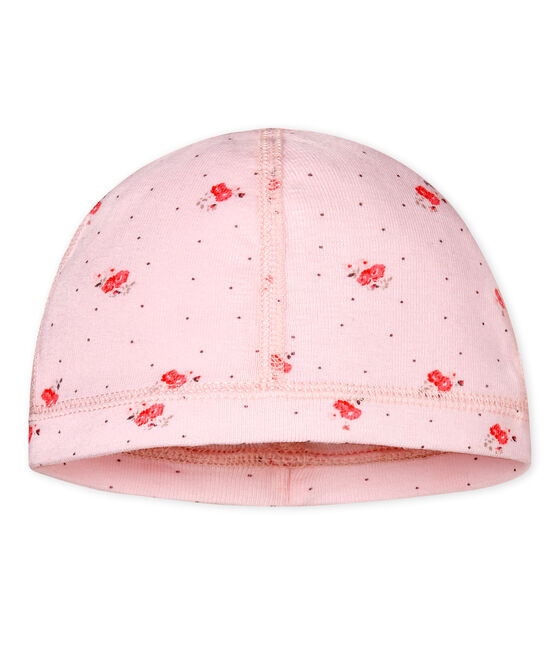 Unisex newborn baby printed bonnet VIENNE pink/MULTICO CN white