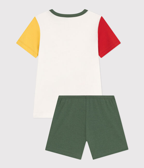 Children's Plain Short Cotton Pyjamas MARSHMALLOW white/MULTICO white