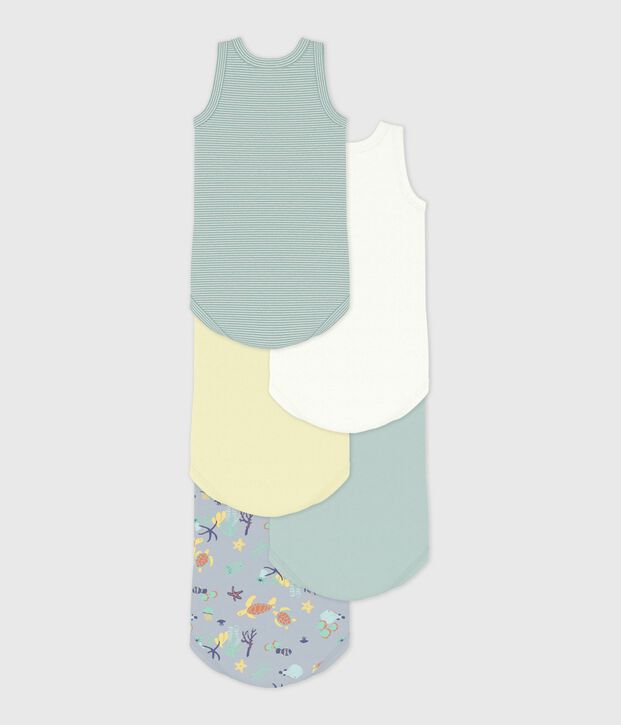 Pack of babies' sleeveless printed cotton bodies multicolor