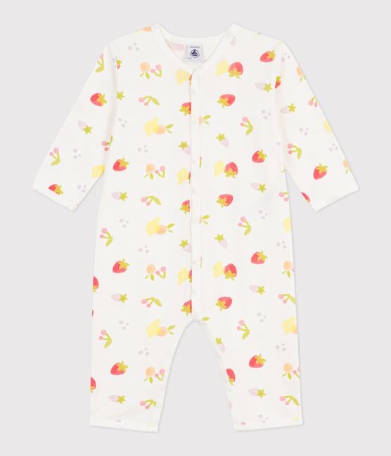 Babies' footless fruit print cotton pyjama suit MARSHMALLOW white/MULTICO white