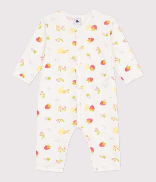 Babies' footless fruit print cotton pyjama suit white/multicolor